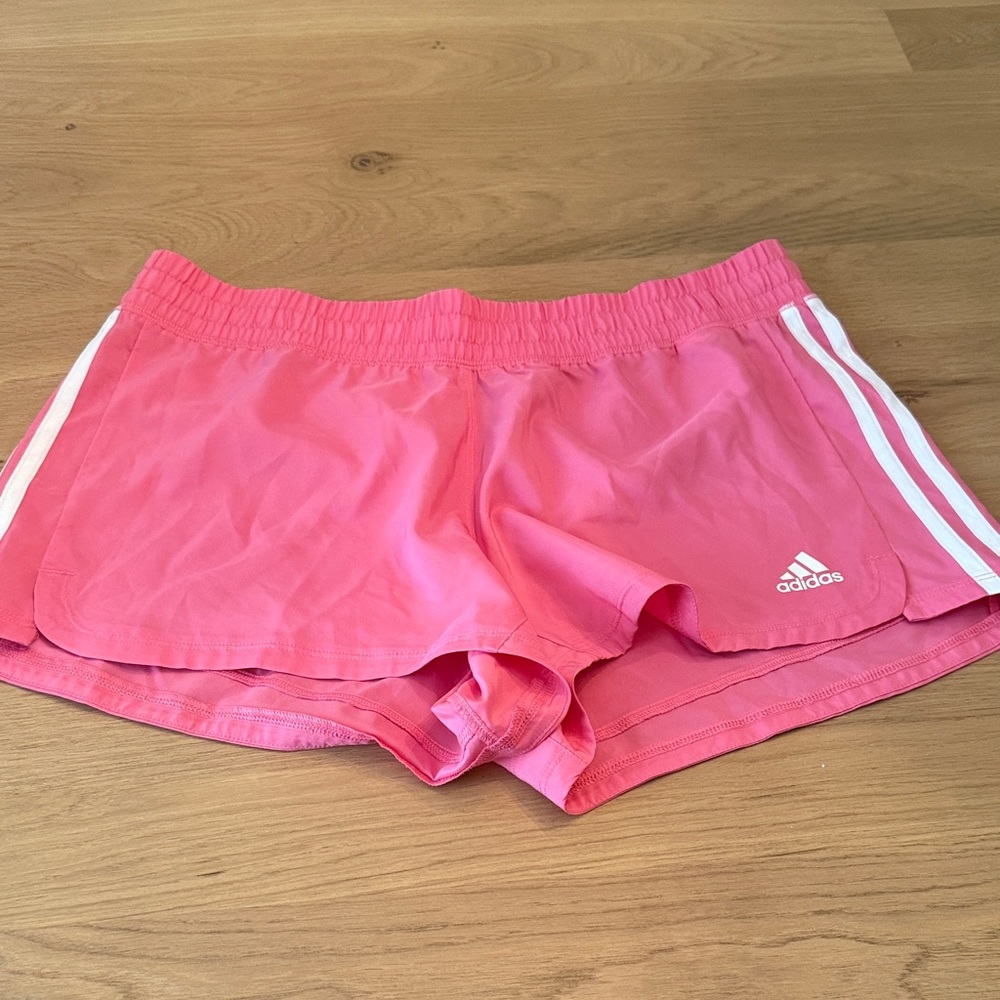adidas Women’s Pink Running Shorts with White Stripes